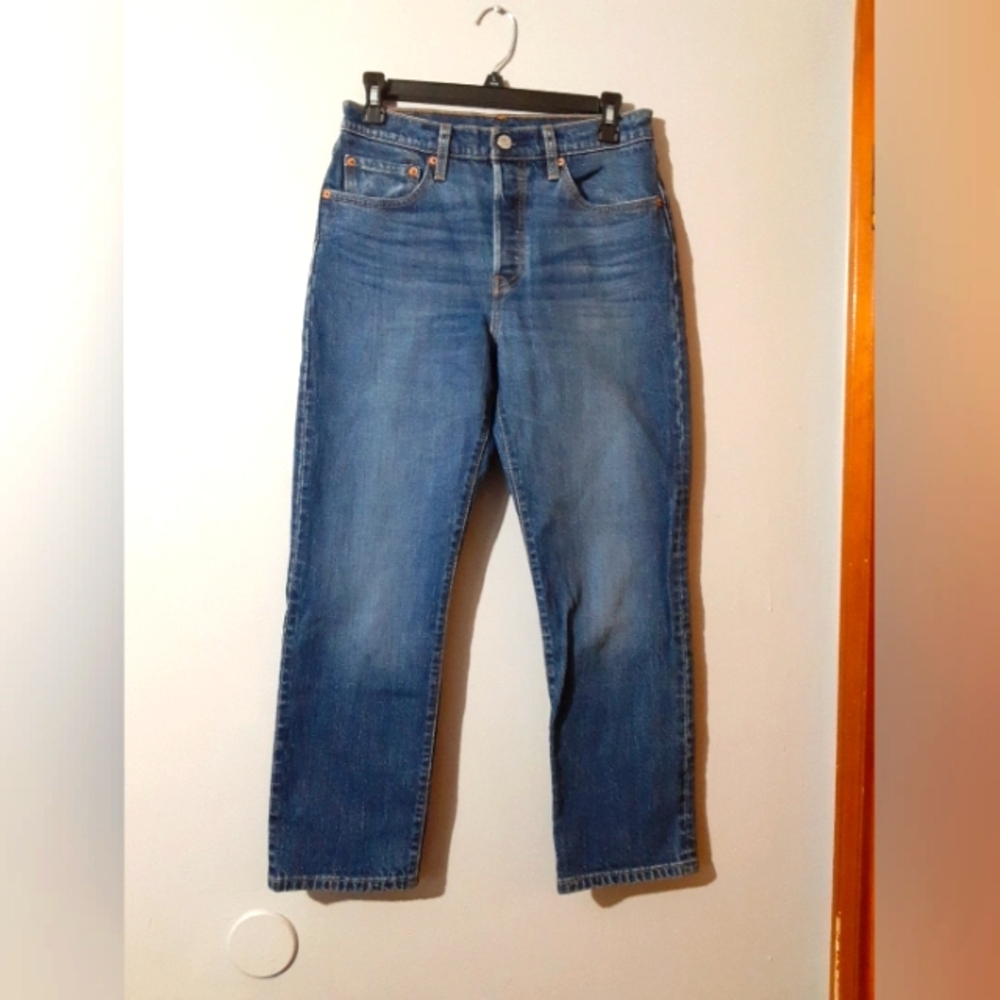Levi's 501 Jeams Women's Crlppex Blue Straight Wide Size 27/26 Classic Denim